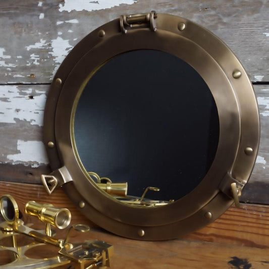 Modern Antiqued Brass Porthole Mirror 12-Inch