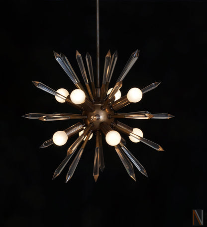 Mid century Modern Brass & Acrylic Crystal Rock Sputnik Chandelier Light Fixture