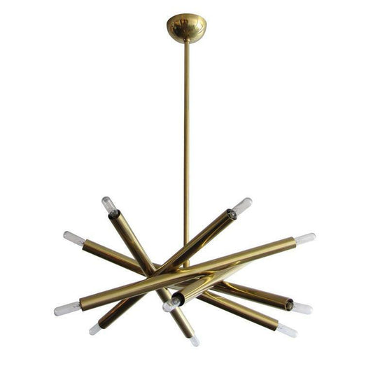 Mid Century Style Modern Brass Spiral Chandelier - 6 Arm 12 Light Chandelier