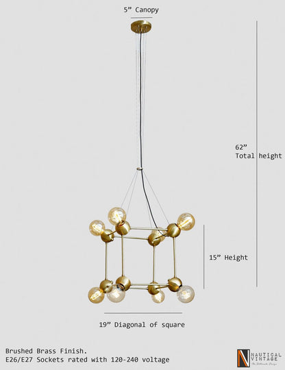 Italian Style Geometric Brass Chandeliers - Suspension Cable Brass Chandelier