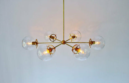 Modern Brass Globe Chandelier Lighting Fixture, 5 Clear Glass Globes Chandelier
