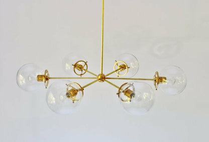 Modern Brass Globe Chandelier Lighting Fixture, 5 Clear Glass Globes Chandelier