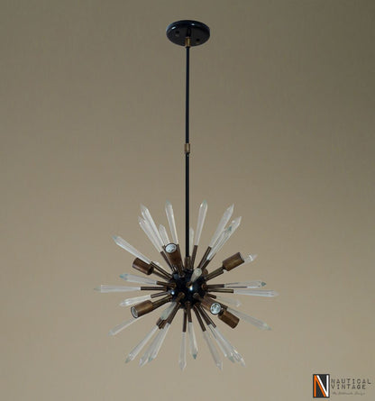 Modern Patina Brass & Acrylic Crystal Sputnik Chandelier Light Fixture