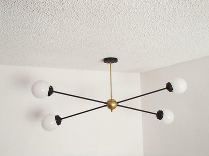 Brass Modern Pendant - Twin Glass Shades - Globe Orb - 4 Glass Globe Chandelier