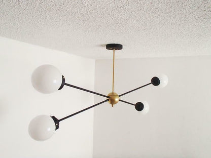 Brass Modern Pendant - Twin Glass Shades - Globe Orb - 4 Glass Globe Chandelier