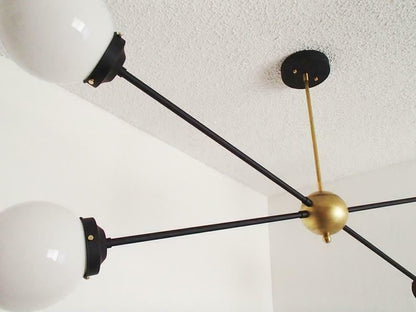 Brass Modern Pendant - Twin Glass Shades - Globe Orb - 4 Glass Globe Chandelier