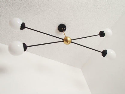 Brass Modern Pendant - Twin Glass Shades - Globe Orb - 4 Glass Globe Chandelier