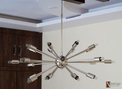 Mid Century Modern 24 Arm Chrome Brass Sputnik atomic chandelier starburst light