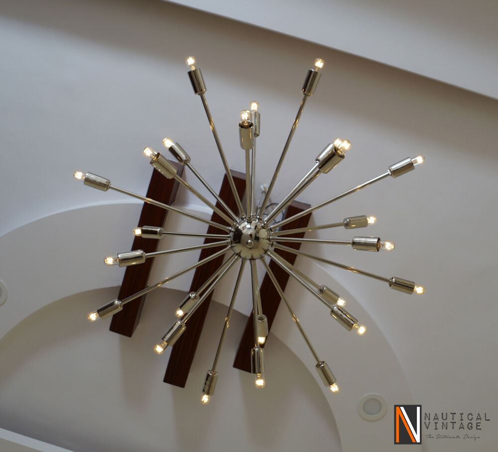 Mid Century Modern 24 Arm Chrome Brass Sputnik atomic chandelier starburst light