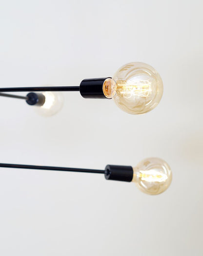 Mid century modern brass chandelier light fixture - 6 Arms Black Light Fixture