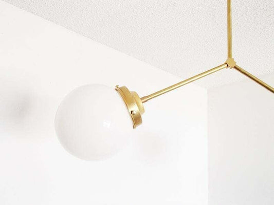 Brass Modern Pendant - Twin Glass Shades - Globe Orb - 2 Glass Globe Chandelier