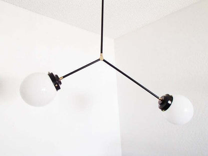 Brass Modern Pendant - Twin Glass Shades - Globe Orb - 2 Glass Globe Chandelier