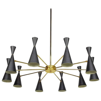 Modern Brass Architectural 'Monolith' Enamel and Brass Cone Chandelier