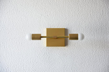 Modern Brass Wall Sconce Vanity Gold Brass 2 Bulb Square Sconce