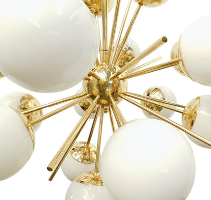 Modern Brass 18 Light Nova Sputnik White Globe Chandelier