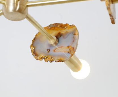 Modern Brass Agate 5 Arm Sputnik Chandelier Semi Flush Mount Agate Stone Light Fixture