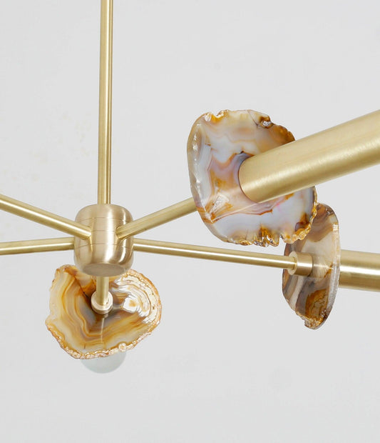 Modern Brass Agate 5 Arm Sputnik Chandelier Semi Flush Mount Agate Stone Light Fixture