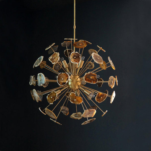 Modern Brass 9 Arm Sputnik Agate Chandelier