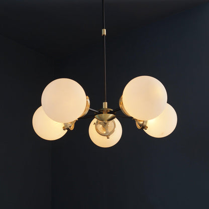 Modern Brass 5 Bulbs Glass Globe Sputnik Chandelier Light Fixture