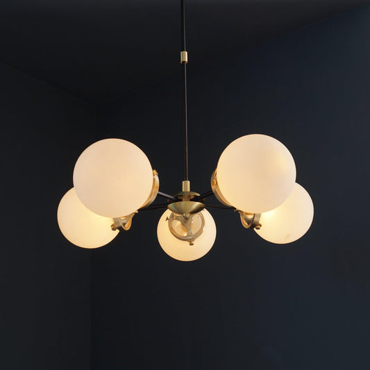 Modern Brass 5 Bulbs Glass Globe Sputnik Chandelier Light Fixture