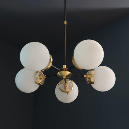 Modern Brass 5 Bulbs Glass Globe Sputnik Chandelier Light Fixture