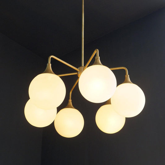 Modern Brass 6 Bulbs Glass Globe Trumpet Chandelier