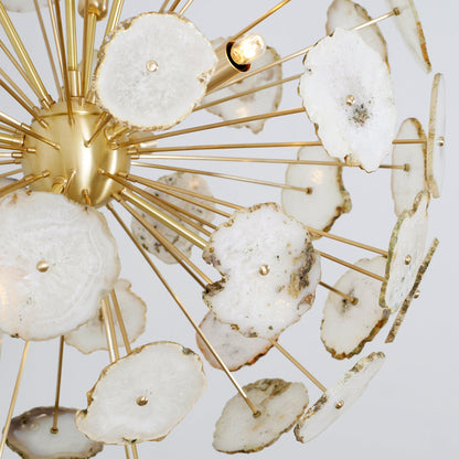 Modern Brass Large Agate Sliced Orb Chandelier - 24"D