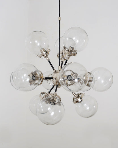 Modern Brass Bistro Globe Milk Glass Burst Chandelier 24"D