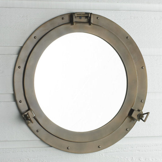 Nautical Brass Large Porthole Mirror 20"D