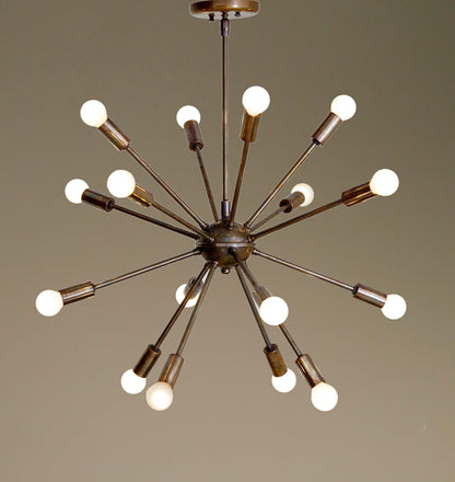 Mid Century Modern Patina Brass Sputnik Chandelier - 16 Arms Sputnik Light
