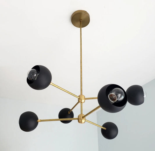 Contemporary Brass 6 Arm Globe Shades Chandelier
