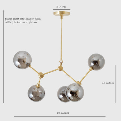 Murano Mercury Glass Globe Branch Chandelier Light Fixture