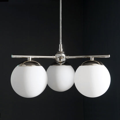 Modern Brass 3 Glass Sphere Globe Chandelier 34"D