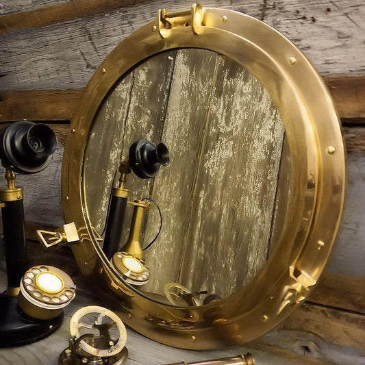 Large Nautical Polished Brass Porthole Mirror