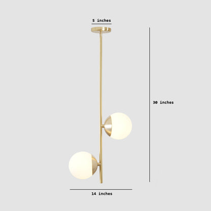 2 Globes Modern Brass Stem Pendant Chandelier Light Fixture