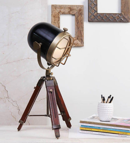 Brass Finish Rustic Tripod Table Lamp