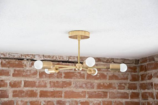 Modern Brass 5 Arm Pinwheel Chandelier Semi Flush Industrial Light