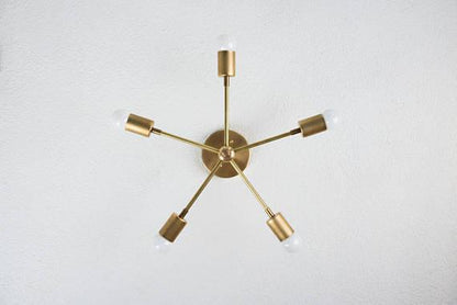 Modern Brass 5 Arm Pinwheel Chandelier Semi Flush Industrial Light