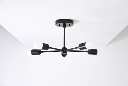 Modern Brass 5 Arm Pinwheel Chandelier Semi Flush Industrial Light