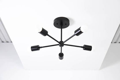 Modern Brass 5 Arm Pinwheel Chandelier Semi Flush Industrial Light