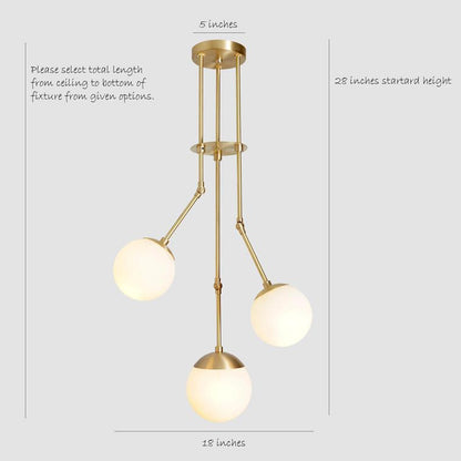 Handcrafted Modern Brass 3 Globe Balance Chandelier Light Fixture