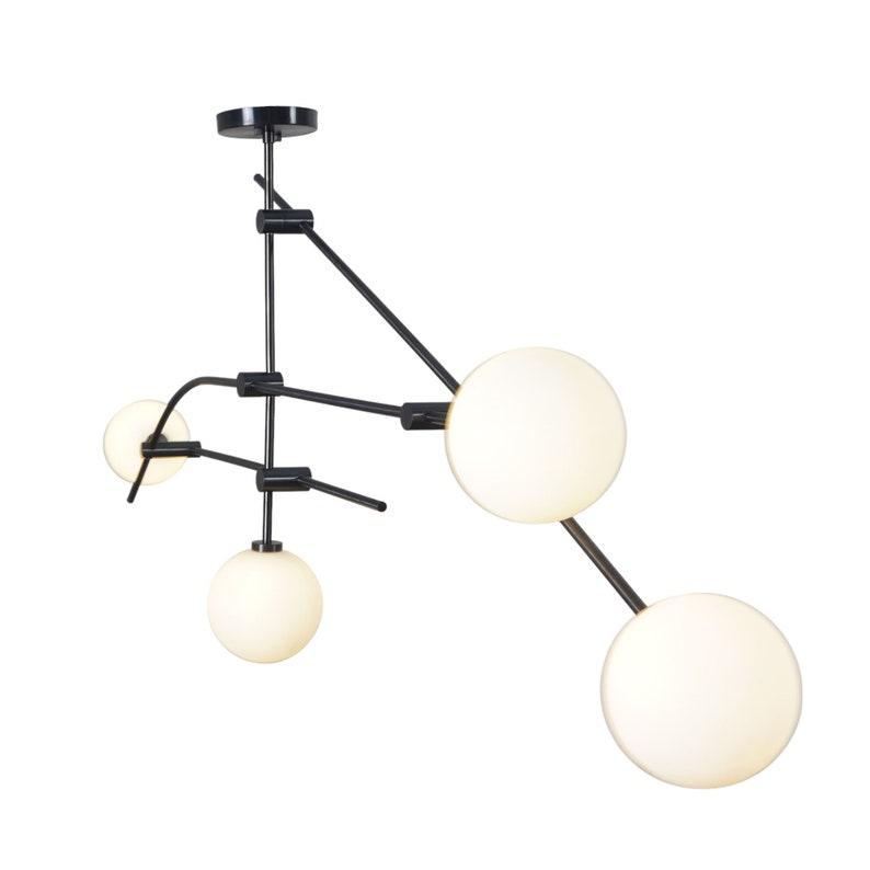 Mid Century Sputnik Five Globe Linear Chandelier Modern Handmade Brass Chandelier Ceiling Light Fixture