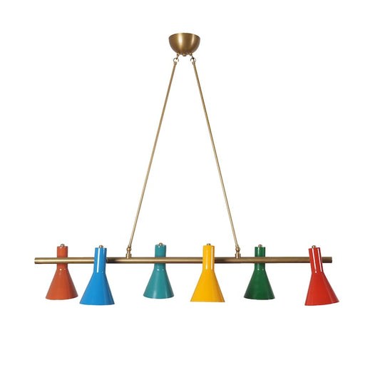 Mid Century Multi Color Shade Linear Chandelier Ceiling Pendant Light Fixture Modern Handmade Brass Chandelier