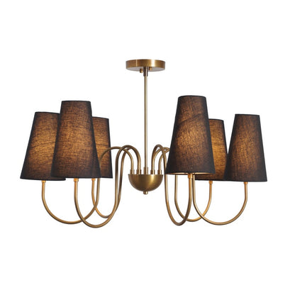 Six Arm Linen Shade Brass Chandelier Sputnik Light Fixture