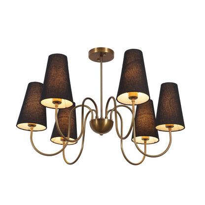 Six Arm Linen Shade Brass Chandelier Sputnik Light Fixture