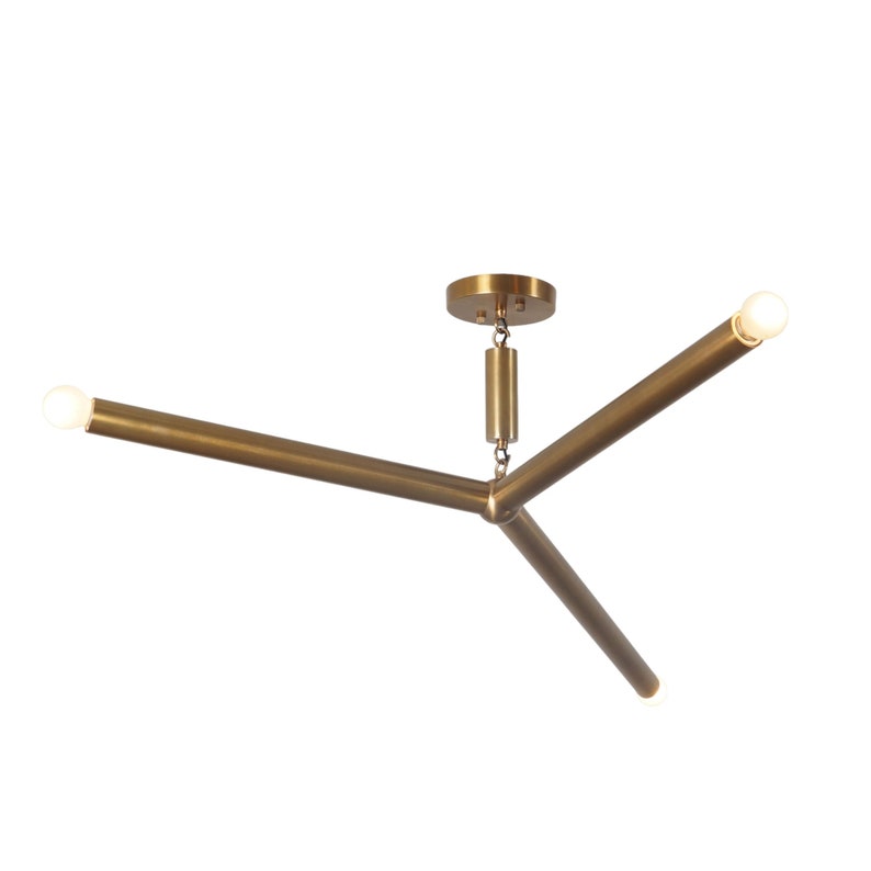 Mid Century Sputnik Three Arm Light Linear Chandelier Modern Handmade Brass Chandelier Ceiling Light Fixture