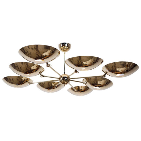 Mid Century Eight Light Disk Shade Chandelier Light Fixture Handmade Brass Sputnik Chandelier Ceiling Pendant