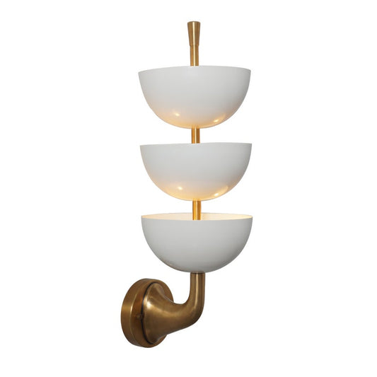 3 Light Dome Shade Arm Stilnovo Style Wall Mid Century Modern Brass Wall Fixture