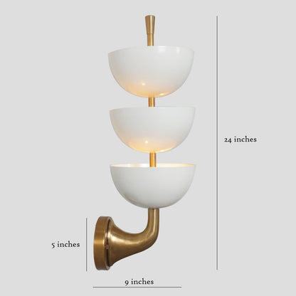 3 Light Dome Shade Arm Stilnovo Style Wall Mid Century Modern Brass Wall Fixture
