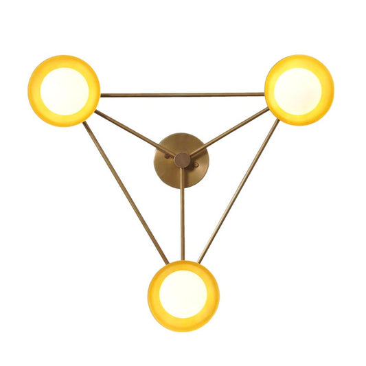 Three Globe Handmade Brass Sputnik Flush Mount Chandelier Pendant Light Fixture Raw Brass Wall Sconce